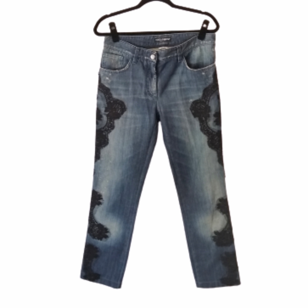 🐈‍⬛ Dolce & Gabbana Jeans w/Black Lace Applique Trim 🐈‍⬛